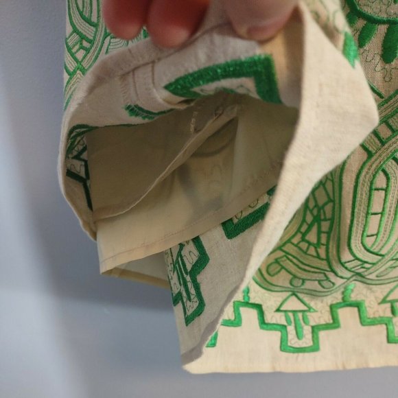 Madison Women's L Beige Linen Skirt Green Embroidery Elastic Waist Lined Boho - Picture 9 of 10